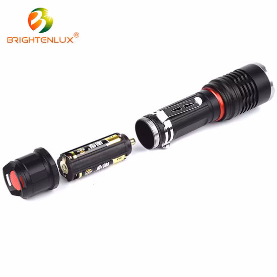 Brightenlux 닝보 공장 공급 슈퍼 밝은 전술적 고전력 Zoomable 10W XML2 USB 충전식 LED 손전등(클립 포함)