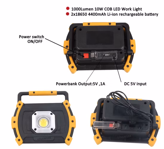 1000 루멘 10W 휴대용 LED 작업등 휴대용 투광등